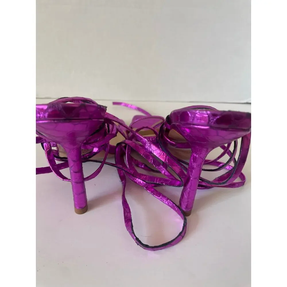 NWOT Schutz Krist Metallic Purple Reptile Embossed Strappy Sandals • Size 9